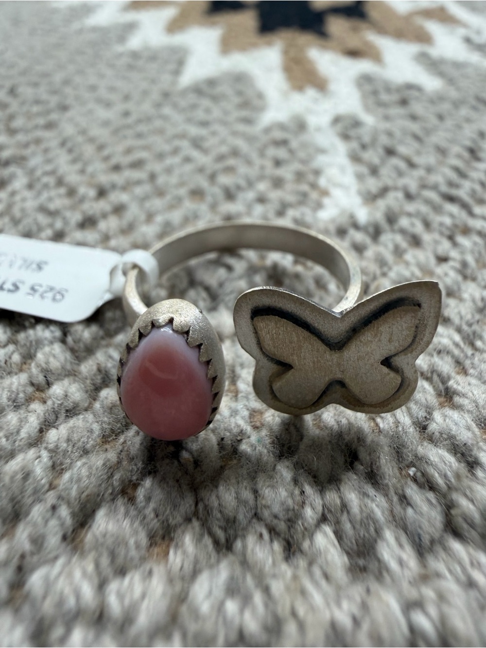 Pink conch sterling silver adjustable ring